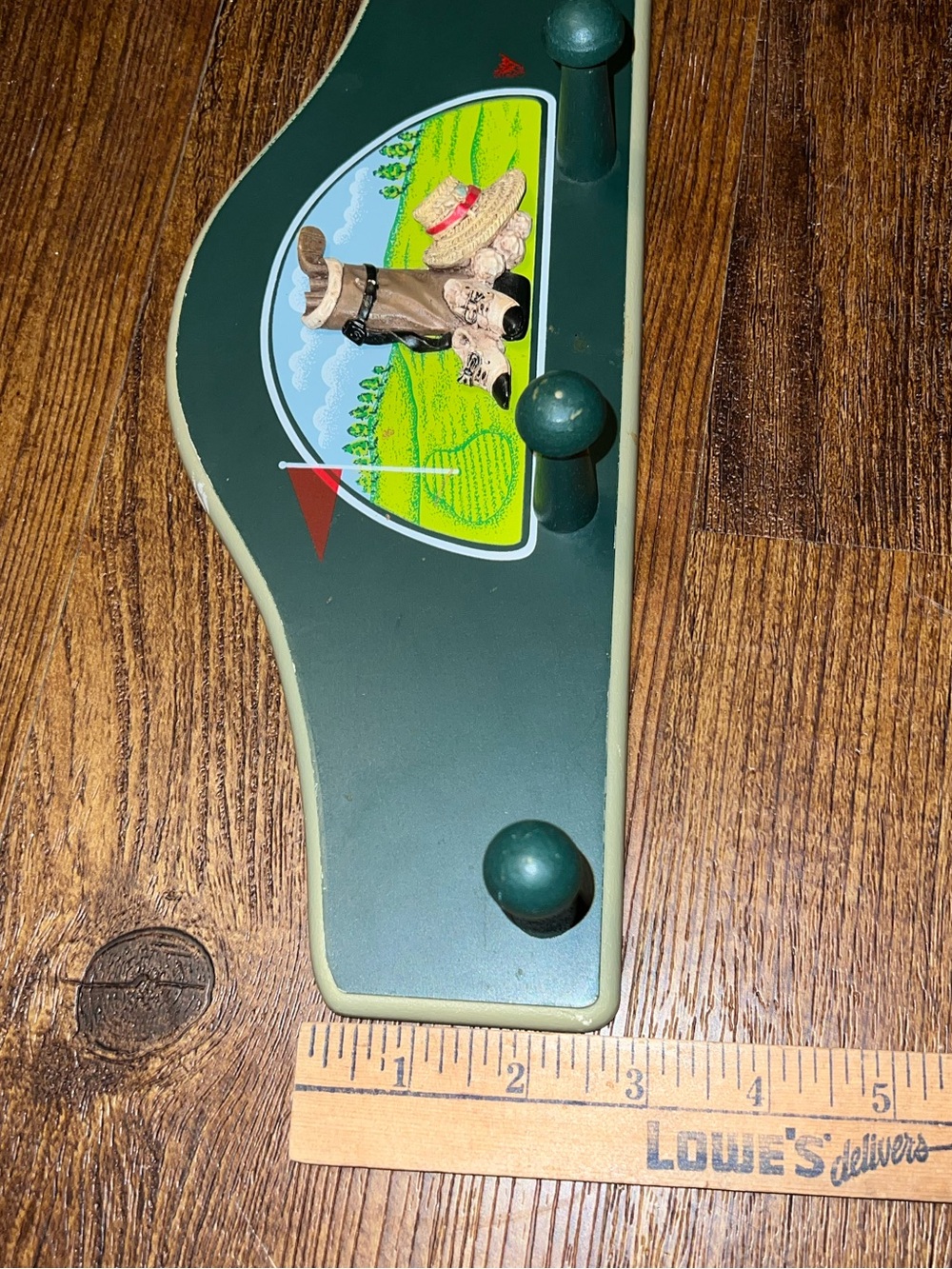 Vintage Golf Retro Green Wooden Painted Wall Plaque Decor Hat Rack - Picture 9 of 10